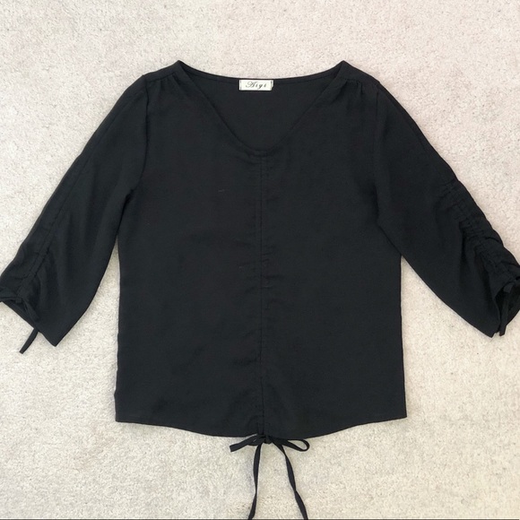 3 for $28🌼 Black Ruched Drawstring self-tie blouse - Picture 1 of 8